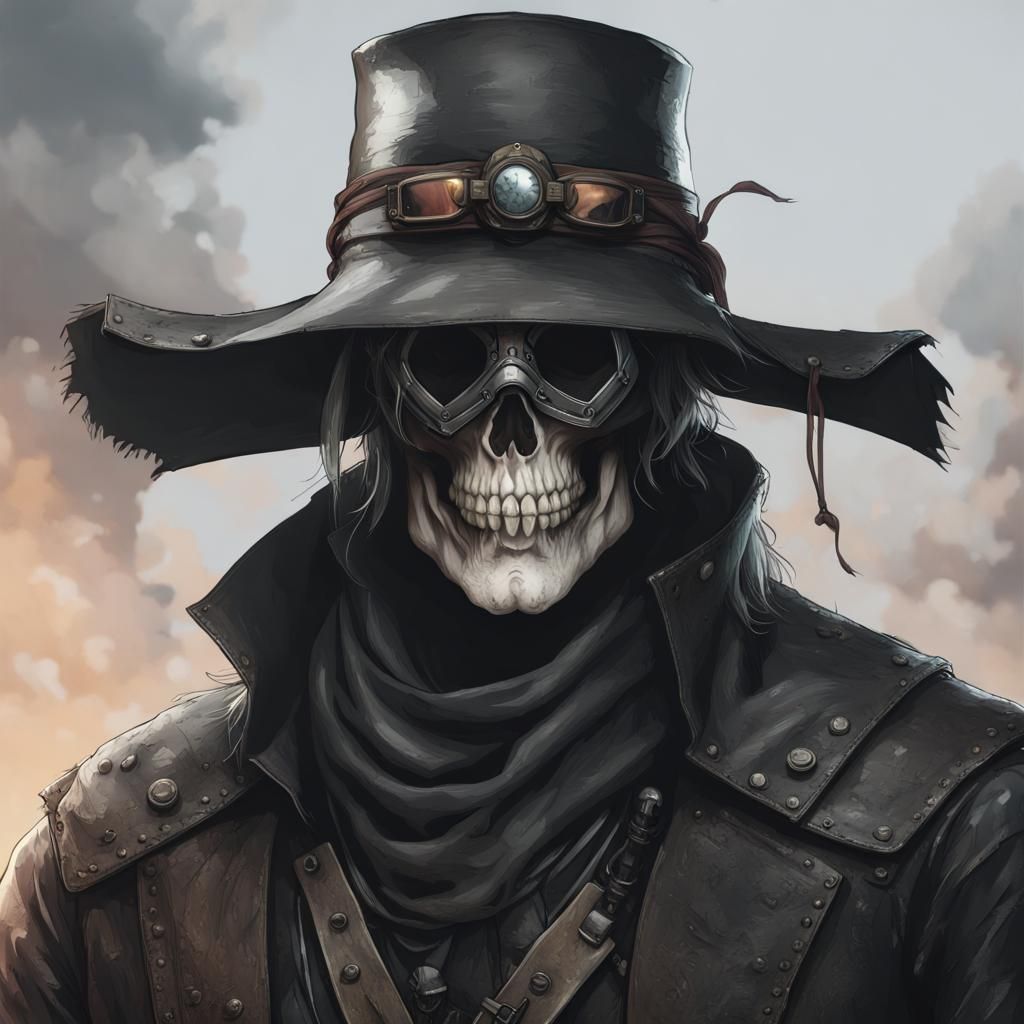 Armored Cowboy Portrait in Grim Reaper Style