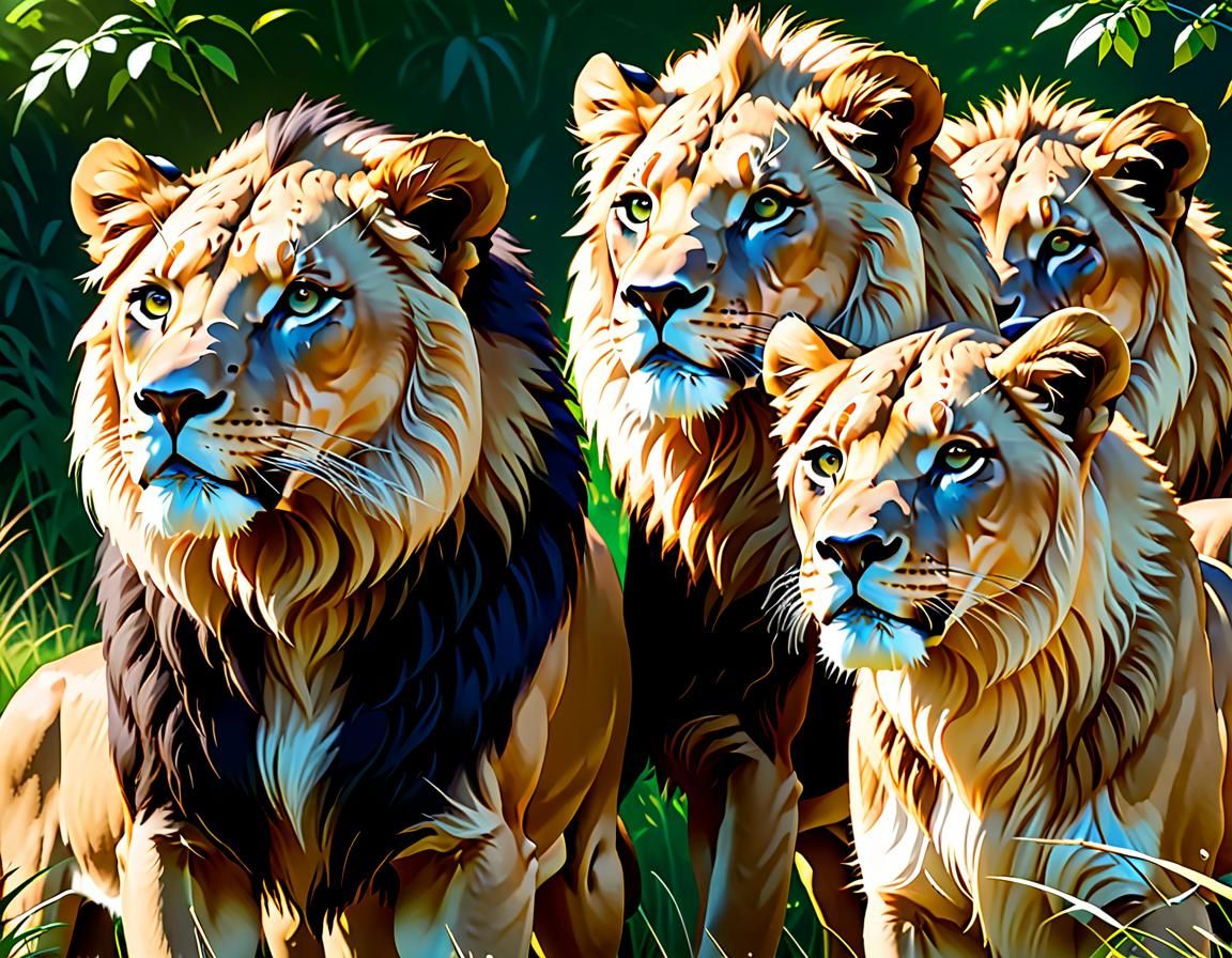 Regal Lions in Savannah Wildlife Illustration