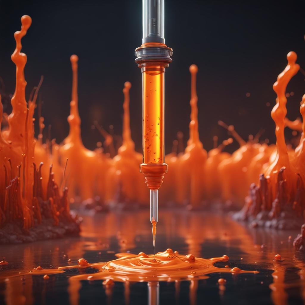 Orange Liquid in Syringe: Detailed Digital Painting