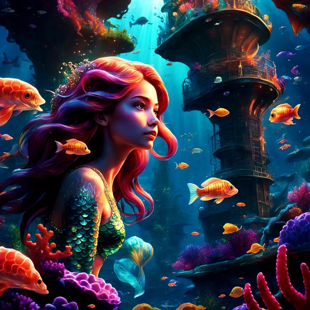 Atlantis Metropolis: Vibrant Underwater Sci-Fi Illustration