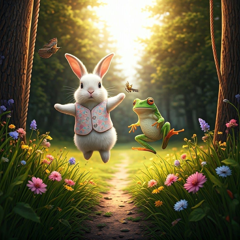 Whimsical Bunny and Frog Double Dutch Photograph