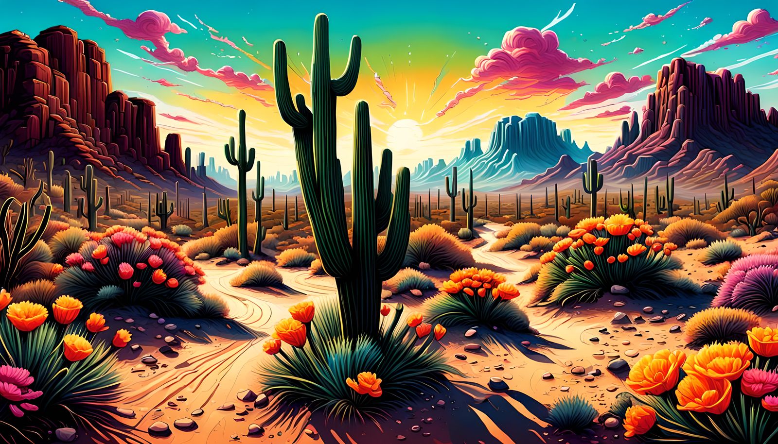 Sonoran Desert Spring in Graffiti Art Style