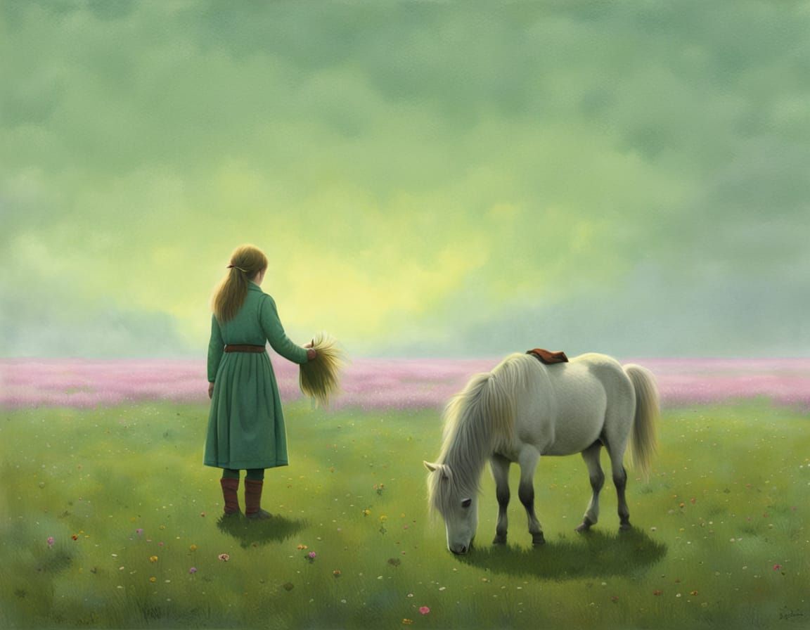 Spring Meadow Landscape in Vibrant Triadic Colours, Inspired...