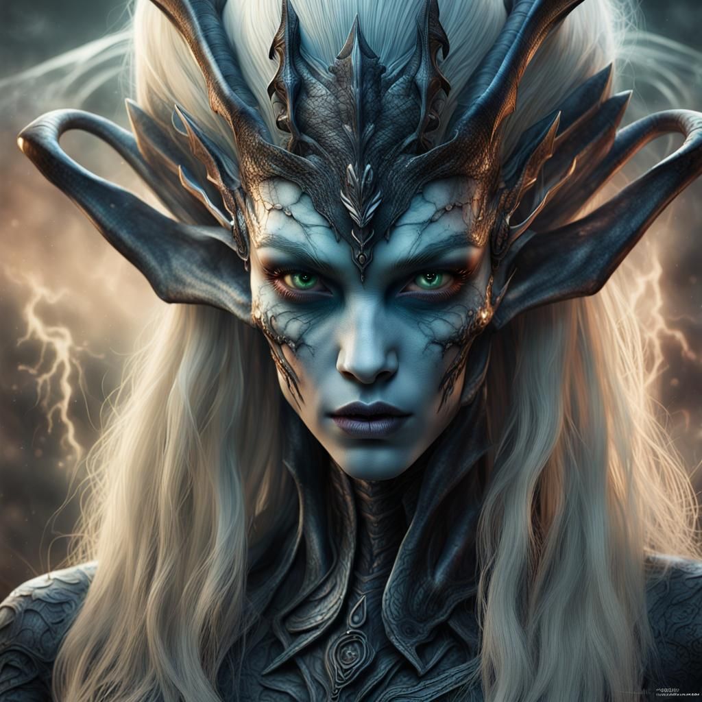 Evil Alien Queen Portrait in Hyperrealistic Style