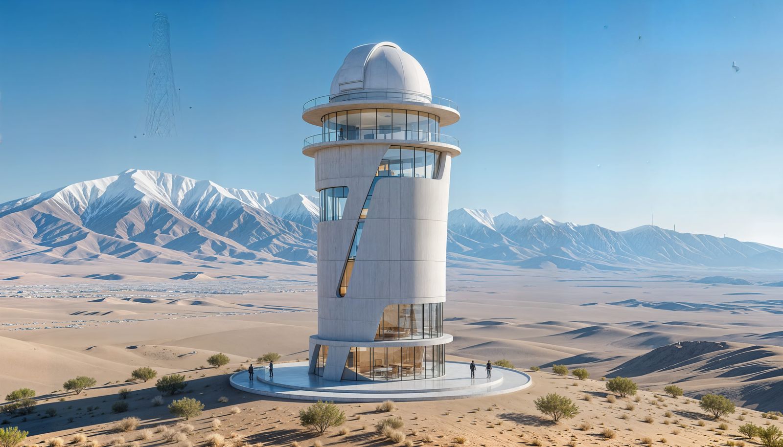 Futuristic Desert Lighthouse Tower in Golden Hour Light