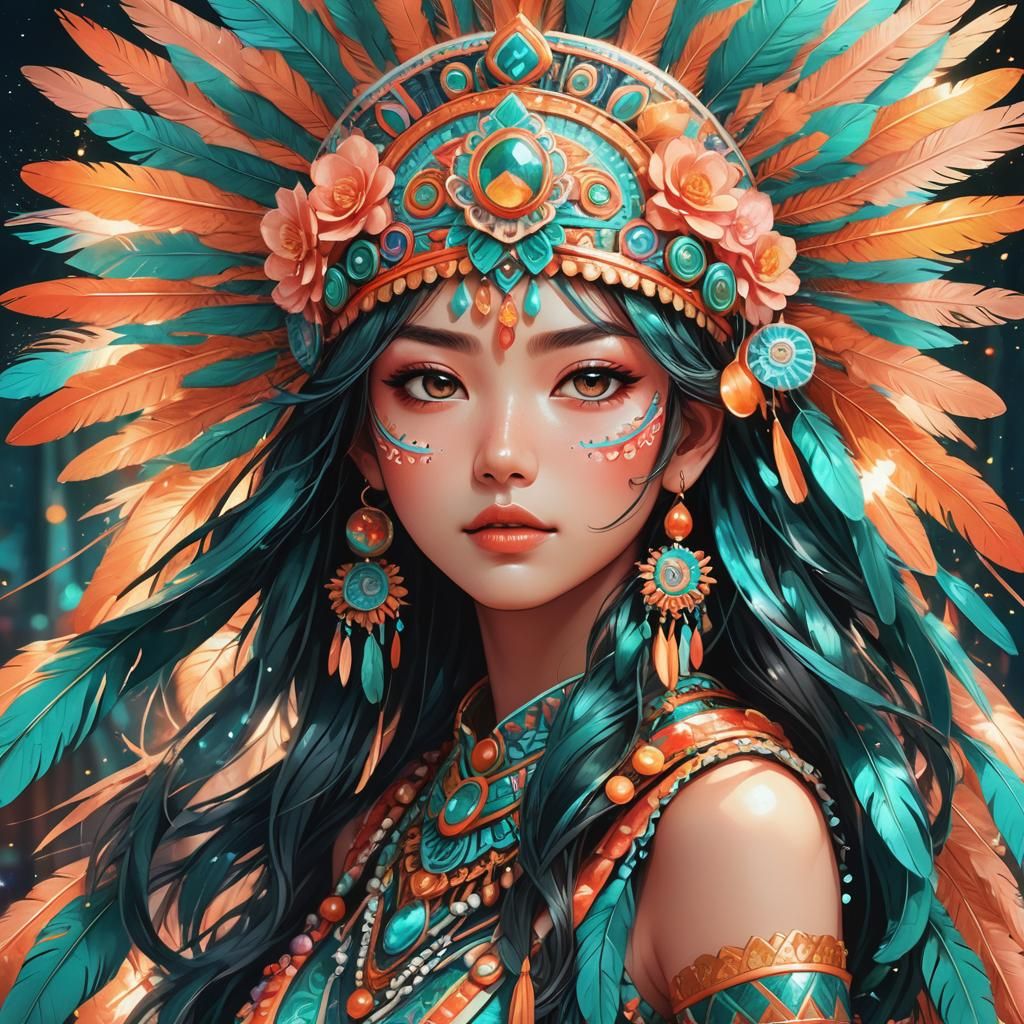 Aztec Girl Anime Portrait in Dreamlight Style