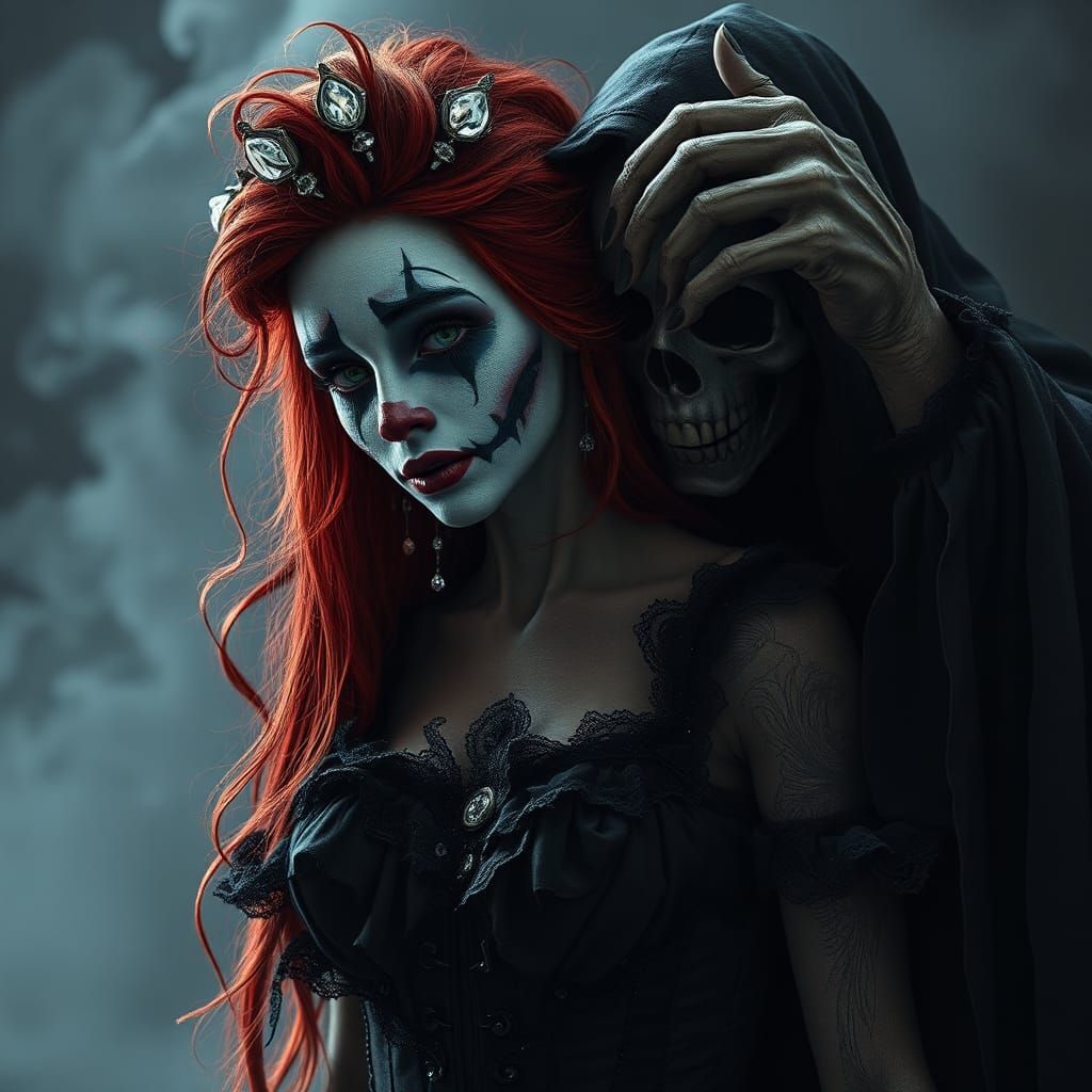 Gothic Clown's Soul Taken by Grim Reaper