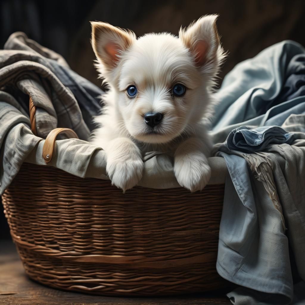 Adorable Puppy Hiding, Detailed Matte Painting