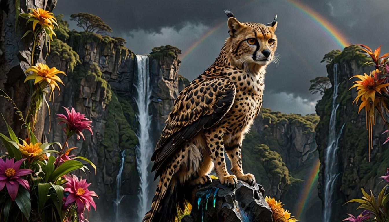 Gothic Cheetah-Owl Hybrid by Rainbow Waterfall