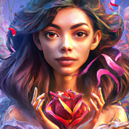 Beauty with Rose, Hyperdetailed Art Nouveau Portrait
