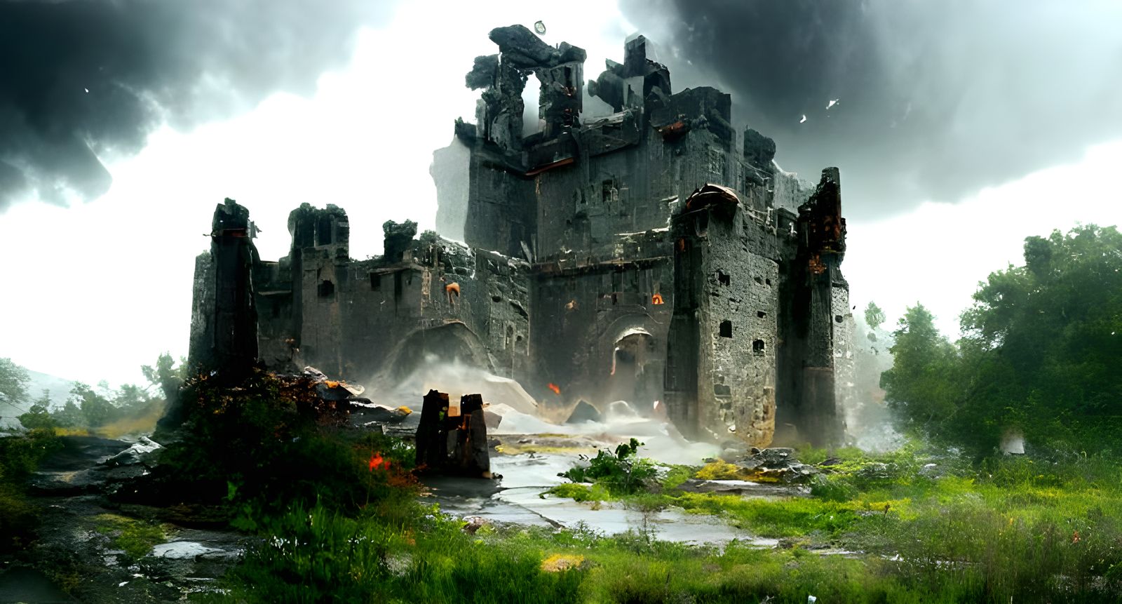 Medieval Castle Ruins Concept Art in Digital Illustration