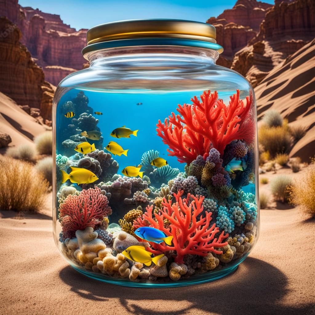 Coral Reef in Jar, Desert Canyon Scene