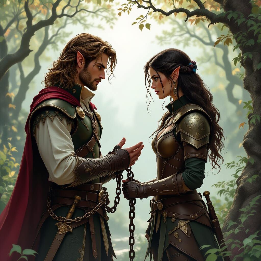 Fae Prince Captured by Hunter in Misty Forest