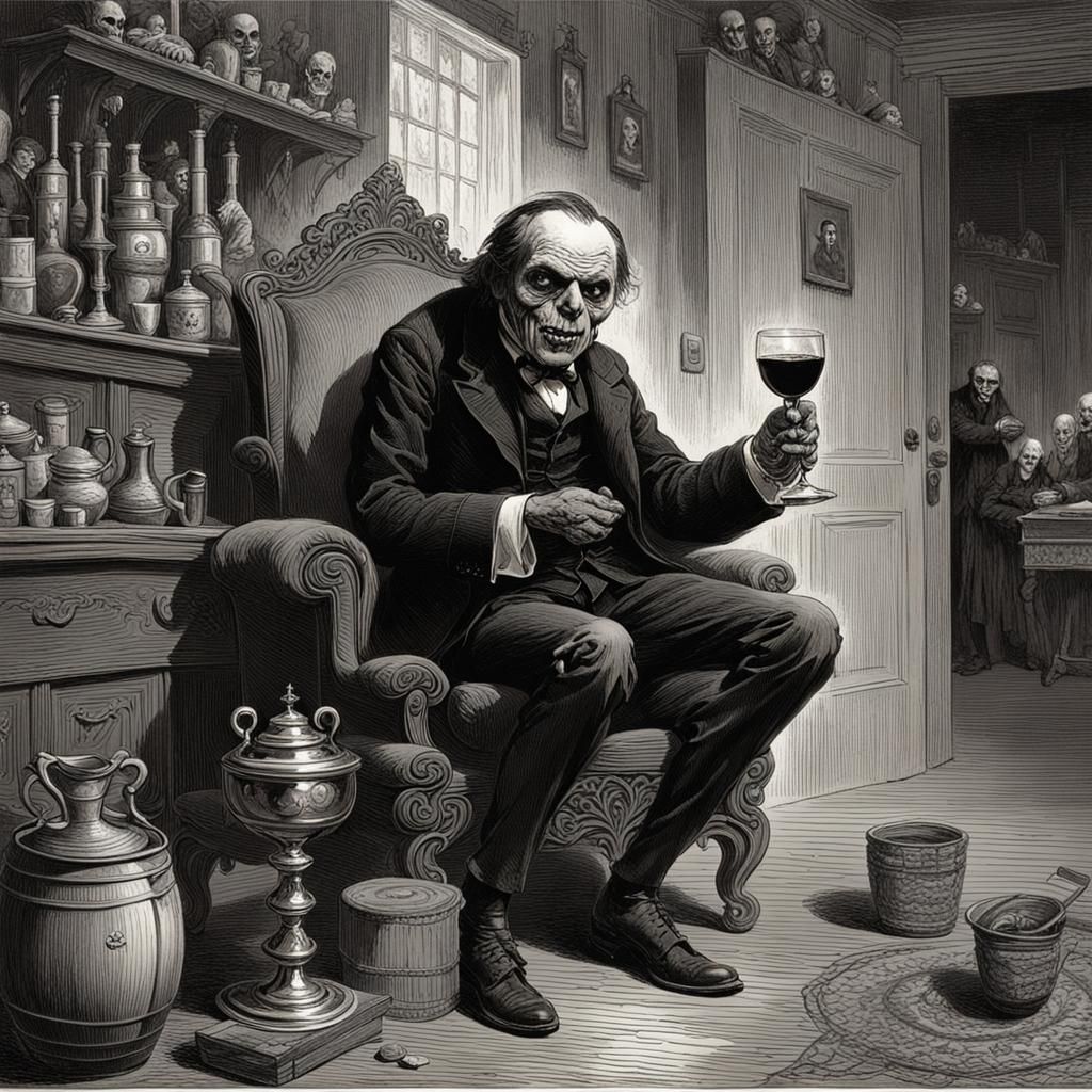 Vampire in Victorian House with Wine, Horror Aesthetic