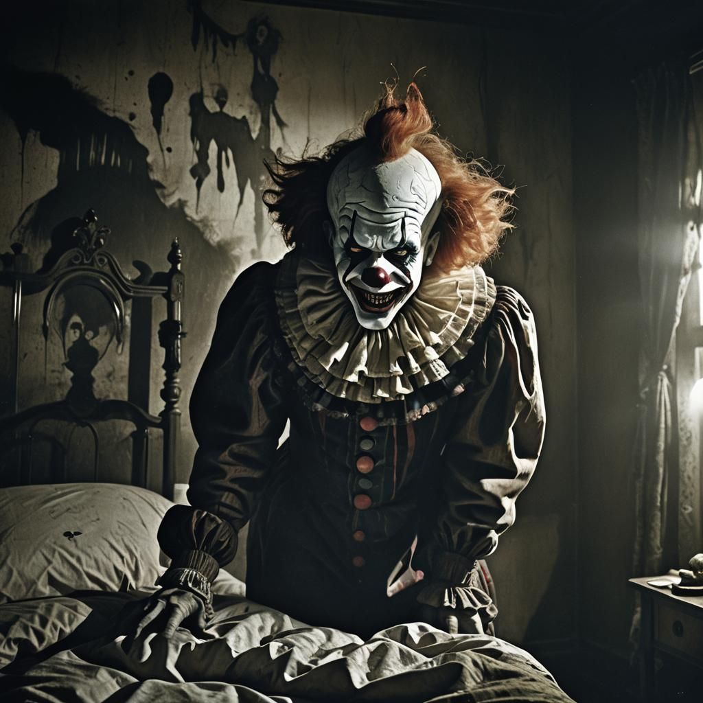 Sinister Clown Looms in Dark Surrealist Horror Art