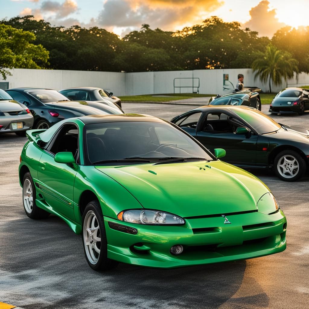 Green 1995 Mitsubishi Eclipse GS in Miami at Sunrise