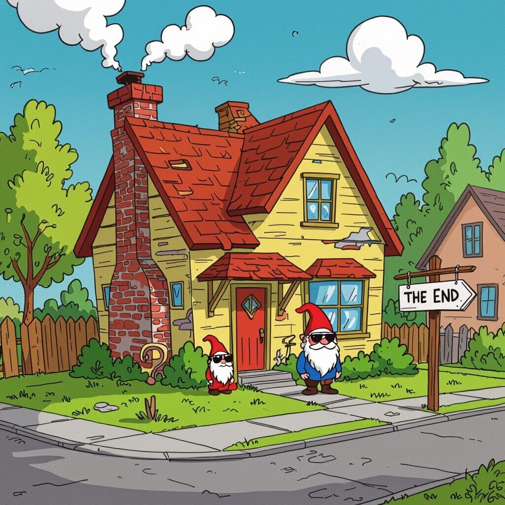 Whimsical Cartoon House at Cul-de-Sac End