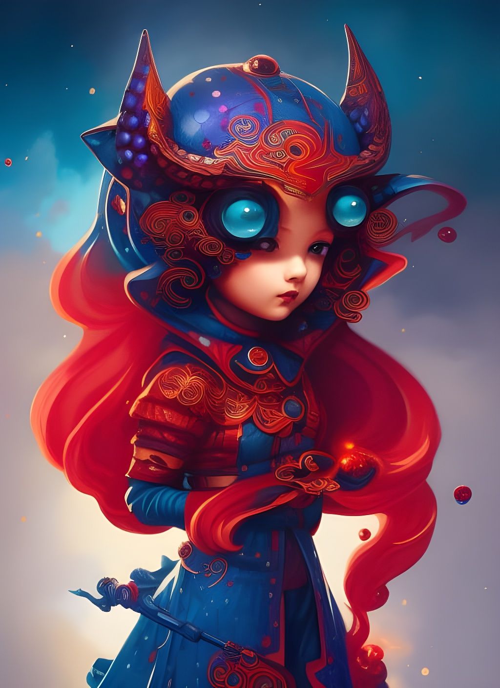 Chibi Mage in Lovecraftian Style Polygon Art