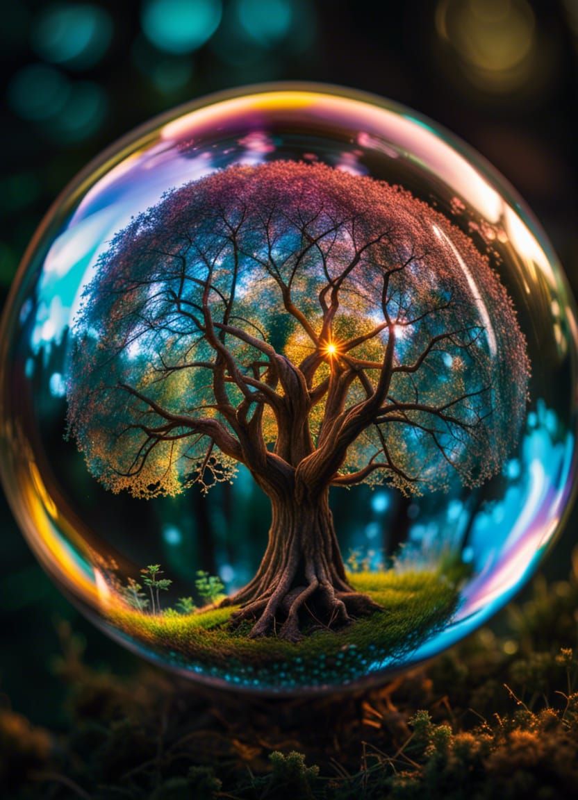 Magical Tree in Soap Bubble: Hyperrealistic HDR Image