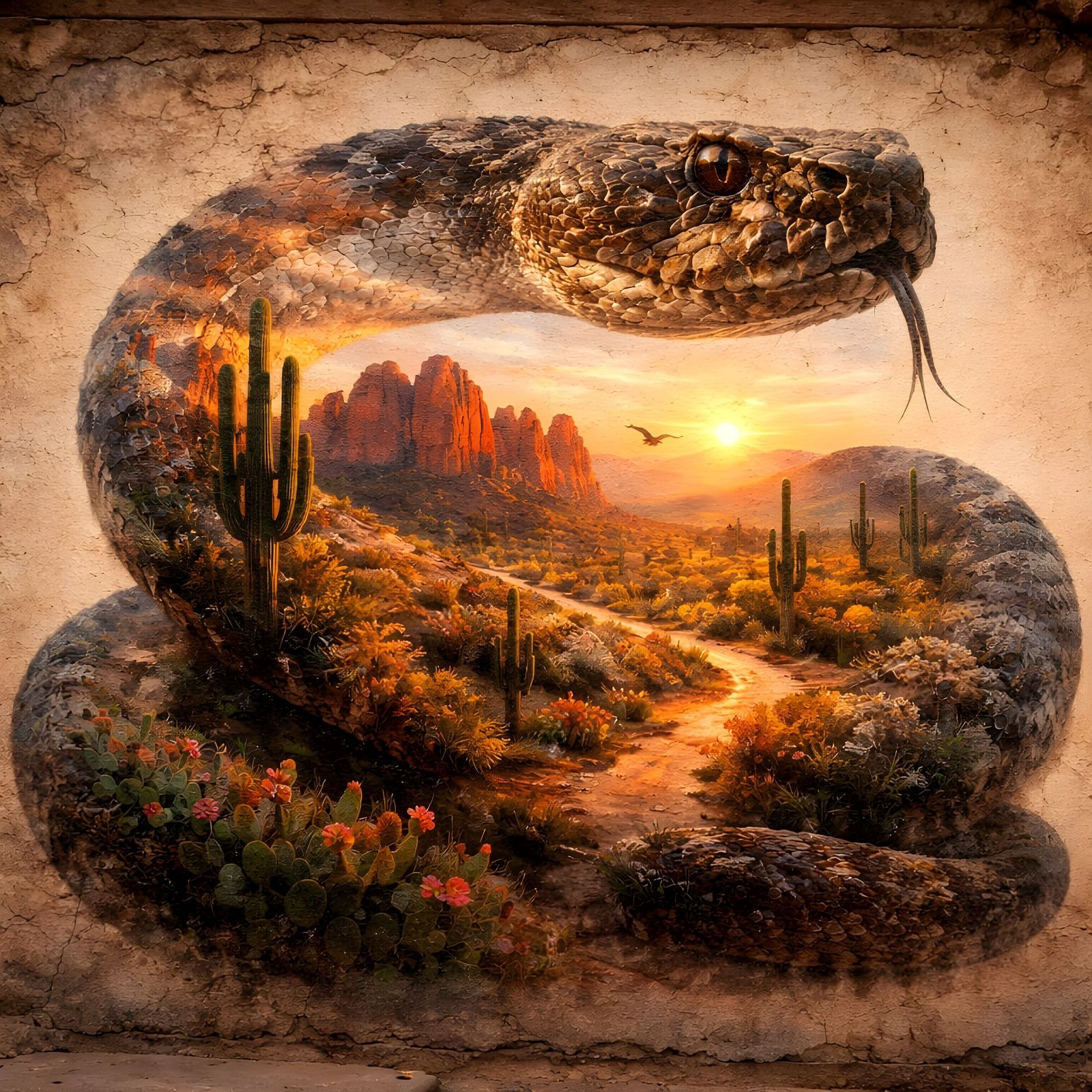 Rattlesnake and Arizona Landscape Wall Fresco