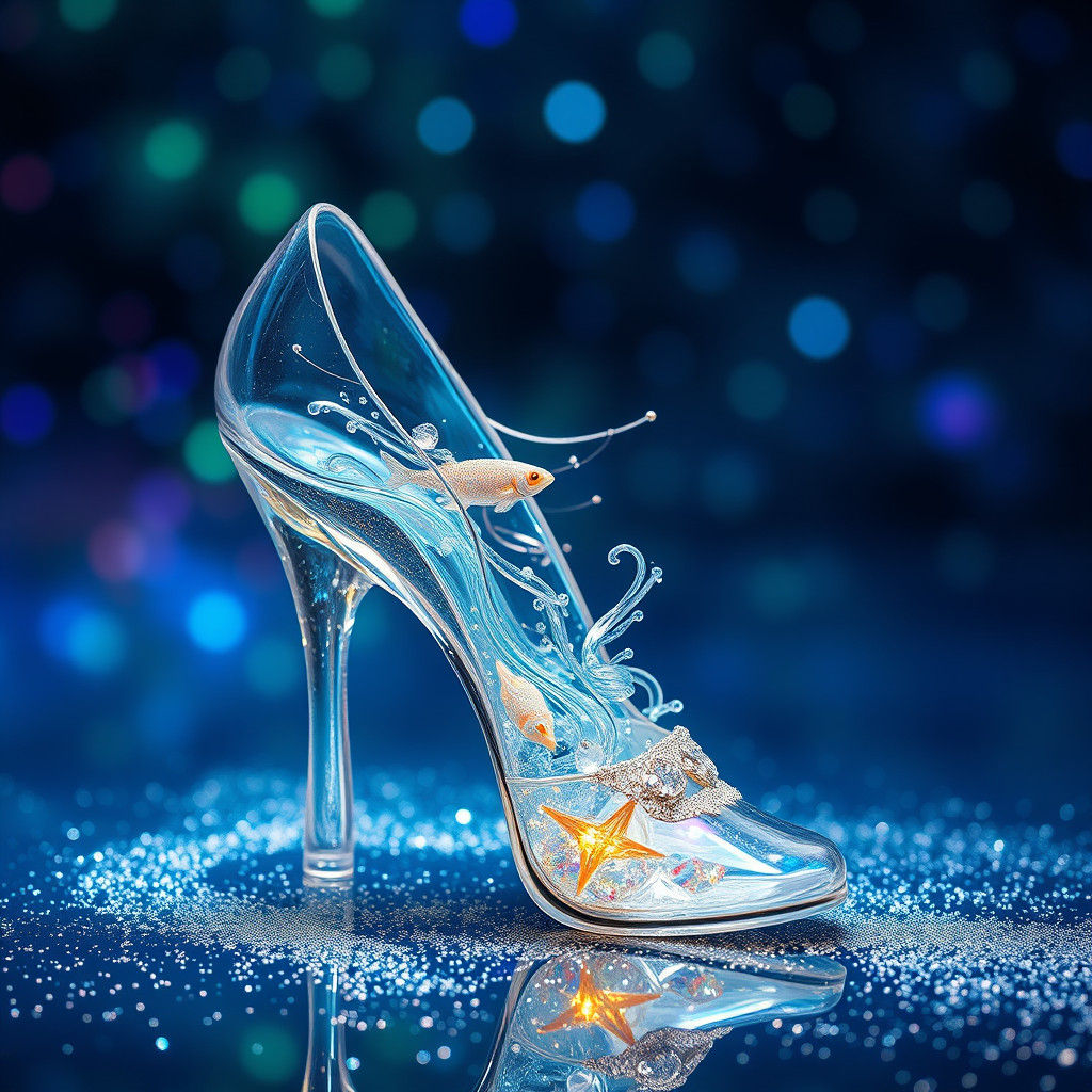 Glass Slipper with Miniature Ocean, Holographic Art