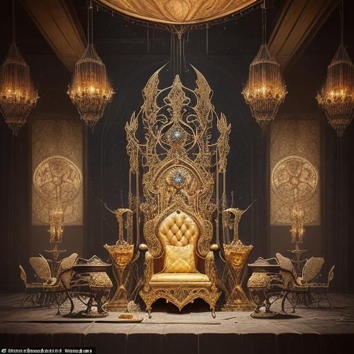 Dusty Golden Throne in Grand Medieval Hall