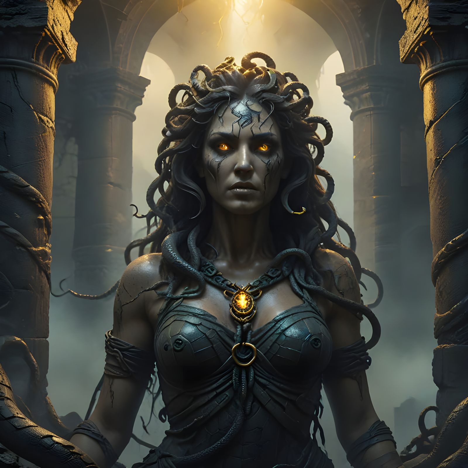 Medusa in a Misty Ruined Castle