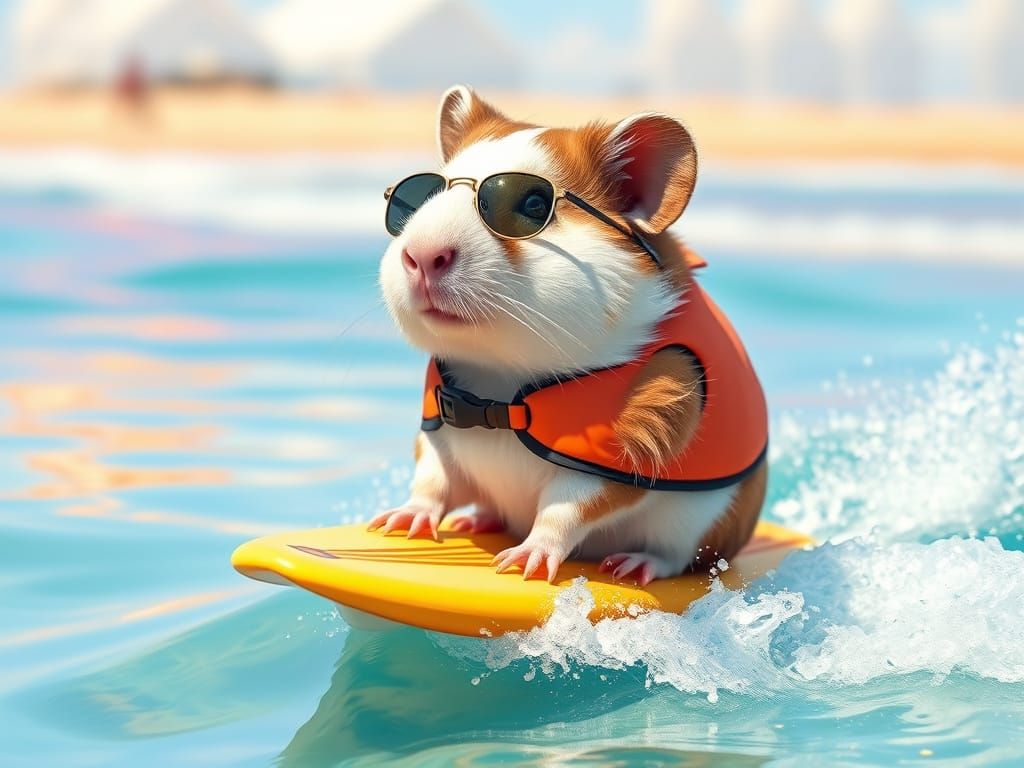 Guinea Pig Surfing Adventure in Photorealistic Style