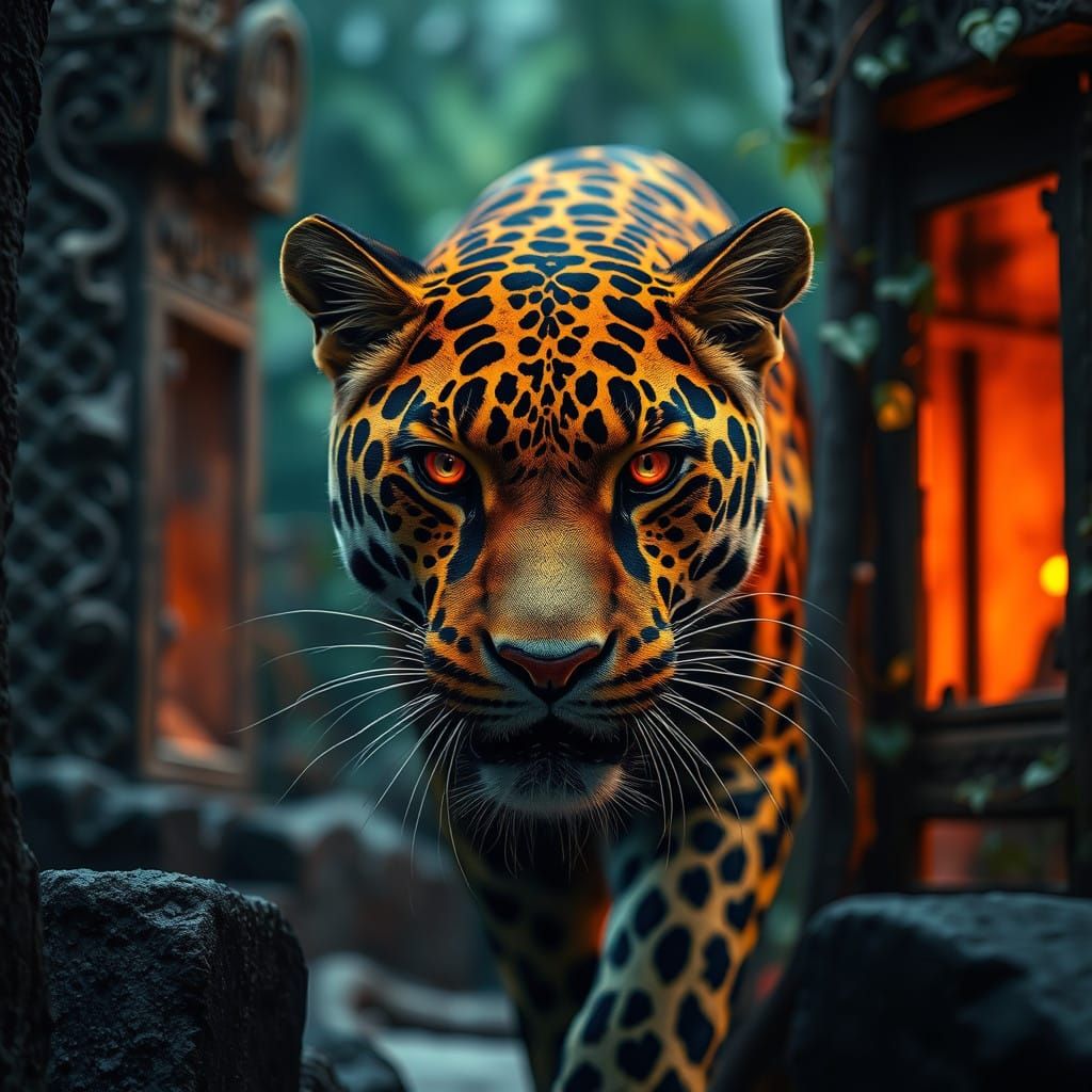 Golden Jaguar Spirit Prowls Ancient Jungle Ruins