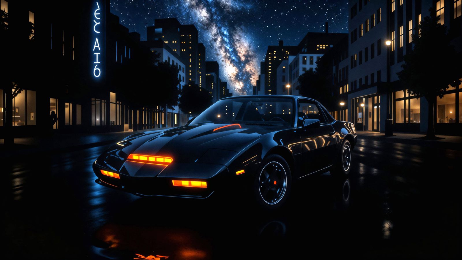 Futuristic KITT Car Displayed in Minimalist Gallery