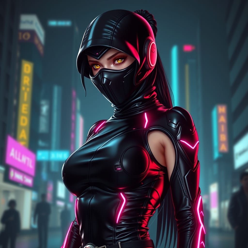 Cyberpunk Ninja in Latex Bodysuit