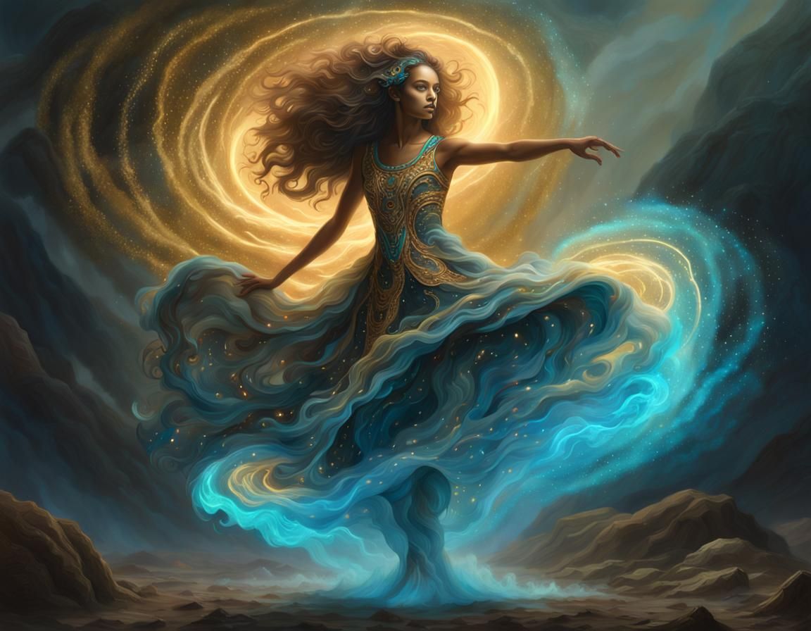 Bioluminescent Fantasy Dancer in Dirt Vortex