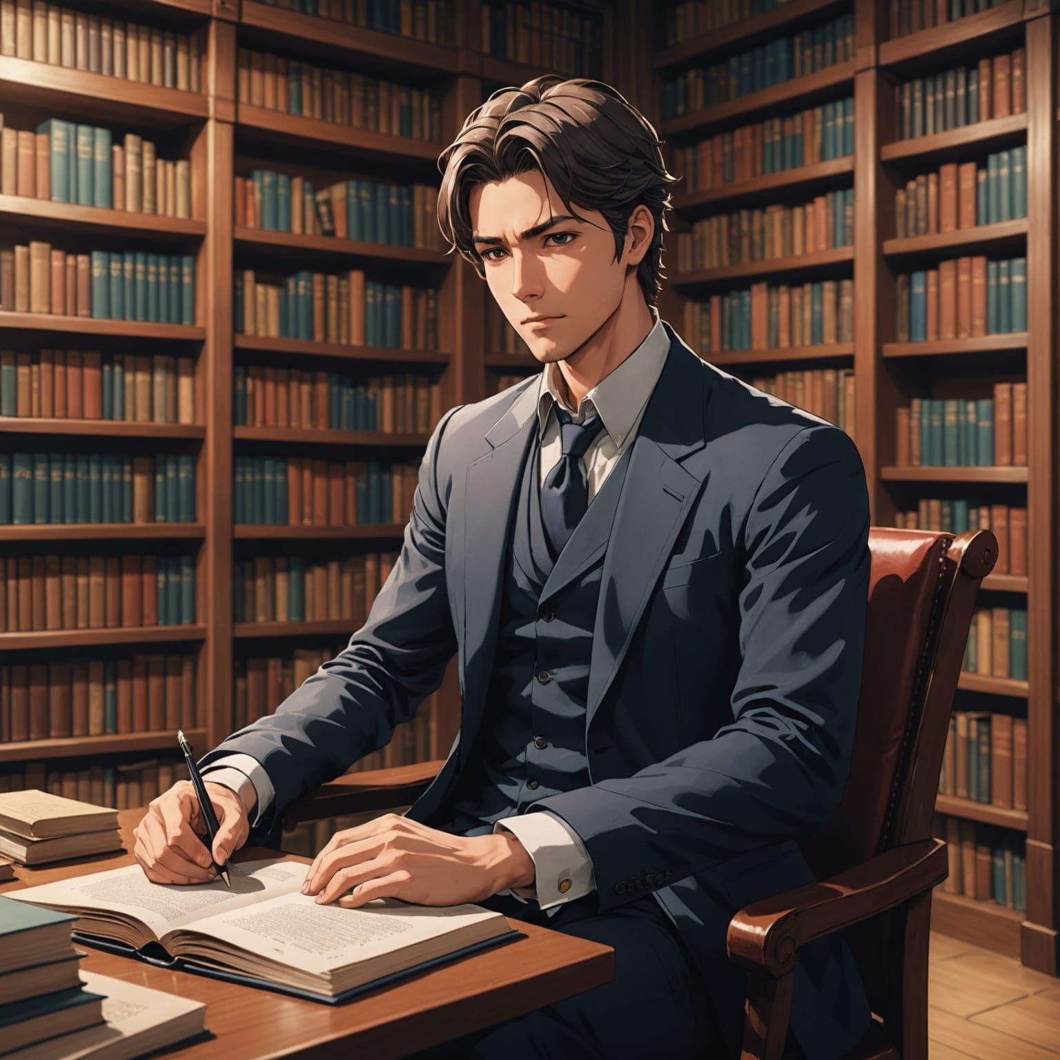 Handsome Man in Library, Kemomimi Style