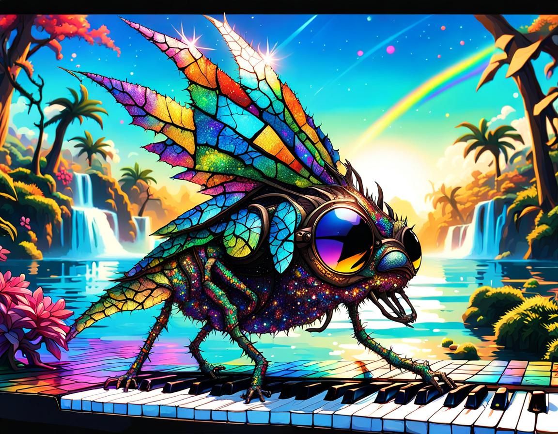 Pterodactyl Housefly in a Glittering Landscape