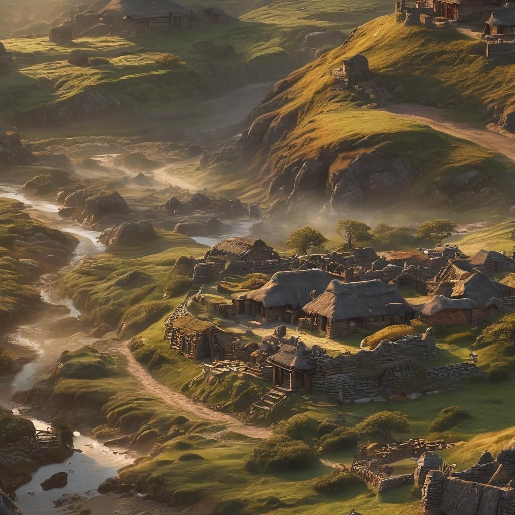 Sunrise Over Skara Brae in Oil Painting Style