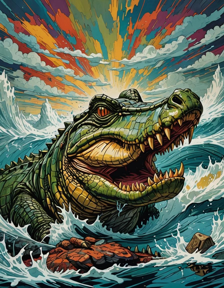 Crocodile Portrait in Screen Printing Style