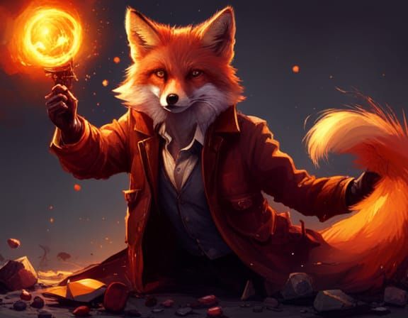 Anthropomorphic Fox Master of Fire in Detailed Digital Art