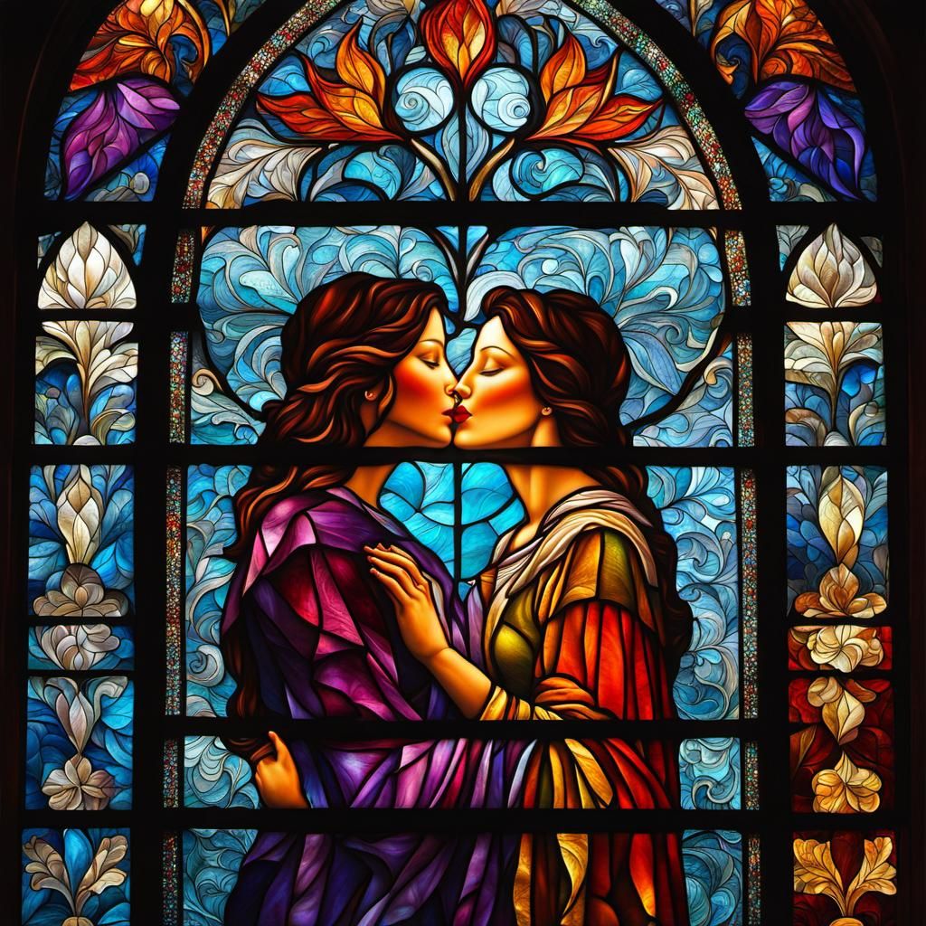 Stained Glass Kiss: Luminous Colors and Intricate Details