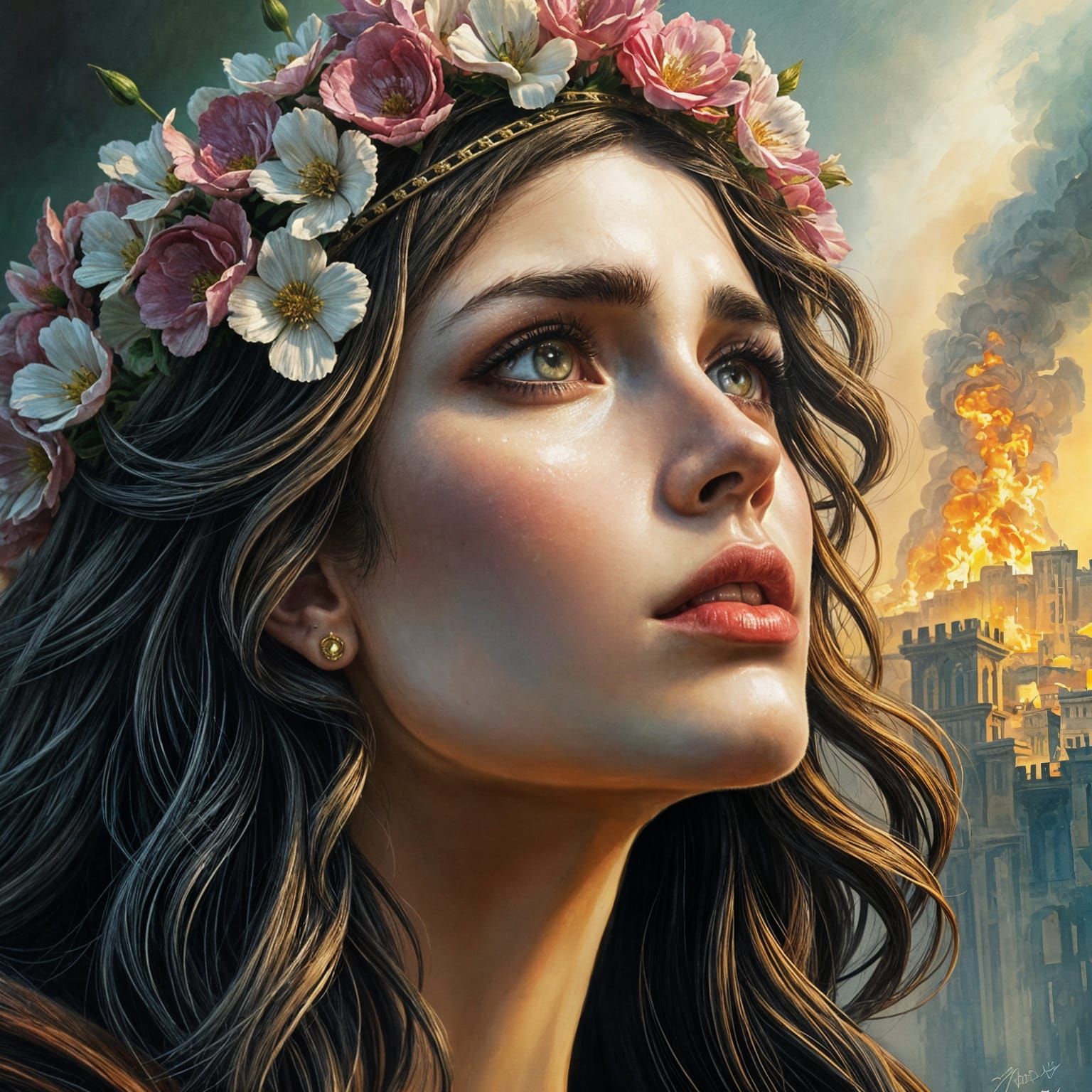 Majestic Helen of Troy in Dark Comic Gothic Style