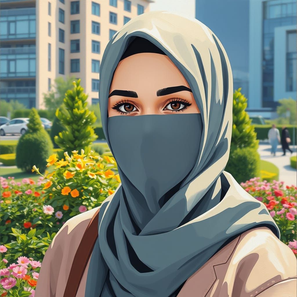 Minimalist Painting of a Niqabi Woman in Modest Style