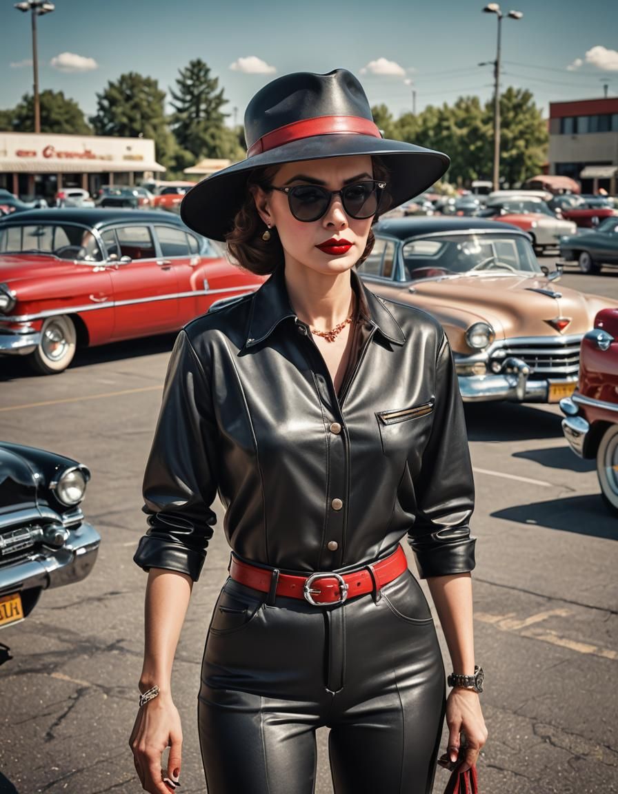 Stunning 1950s Woman in a Cadillac