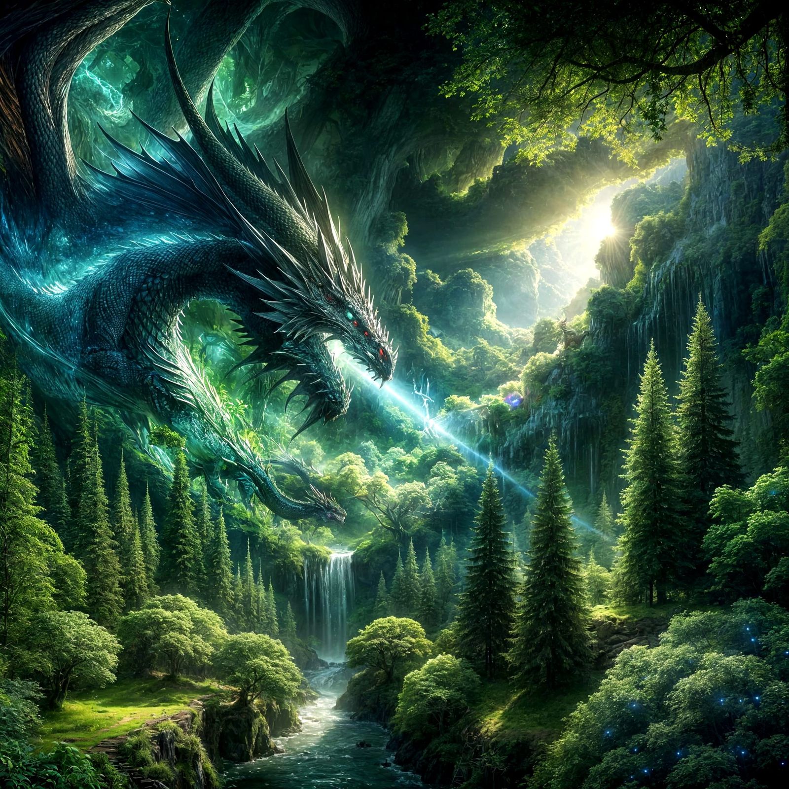 Mystical Dragon in Emerald Forest: 8K Digital Art