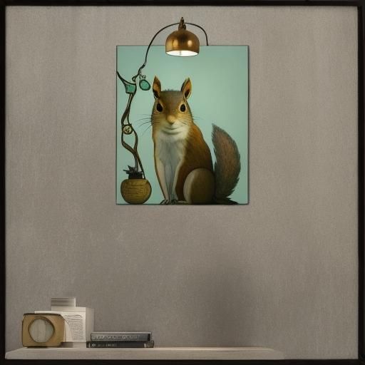 Eccentric Squirrel Lamp in Warhol and Pre-Raphaelite Style