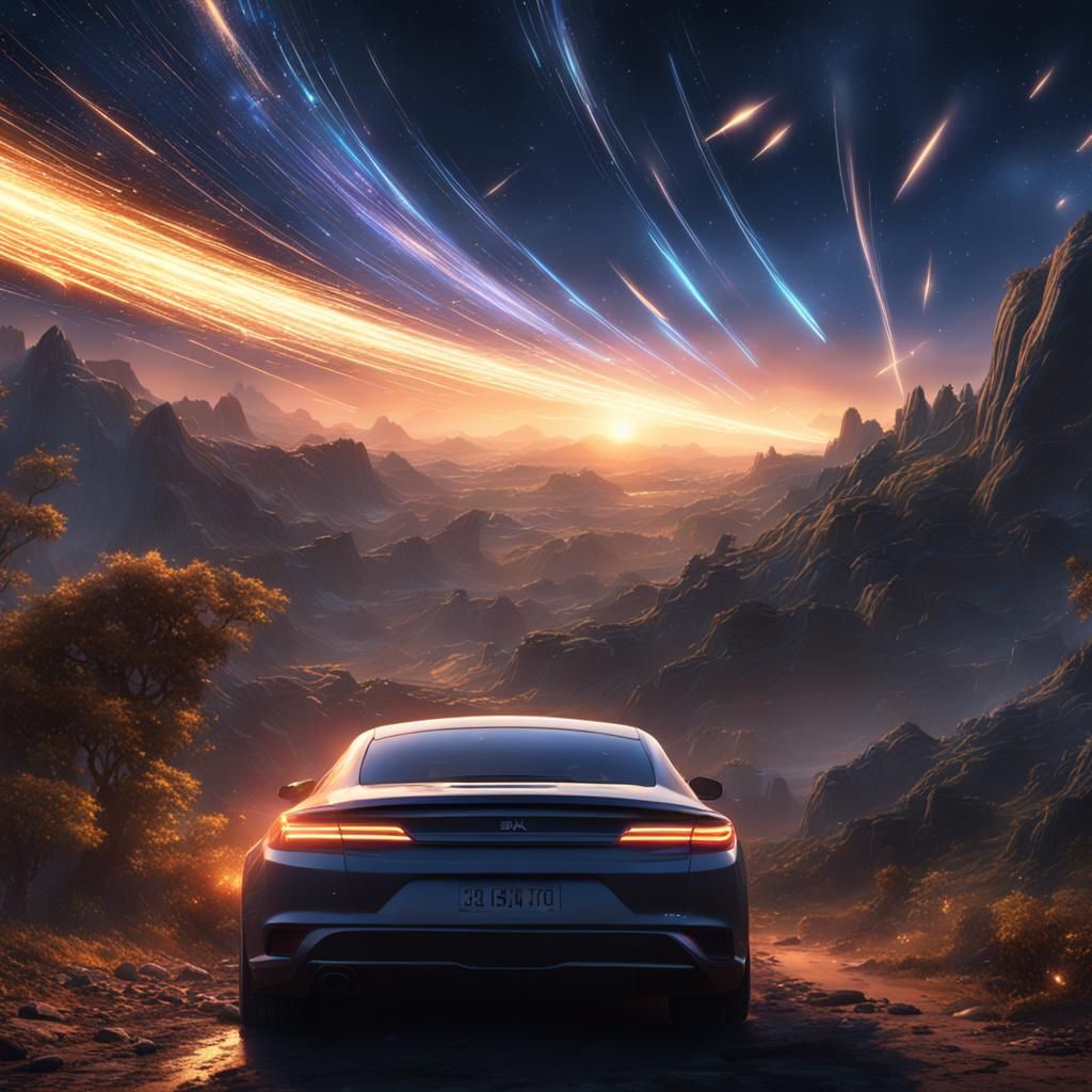 Spectacular Shooting Stars in Airbrush Art Style