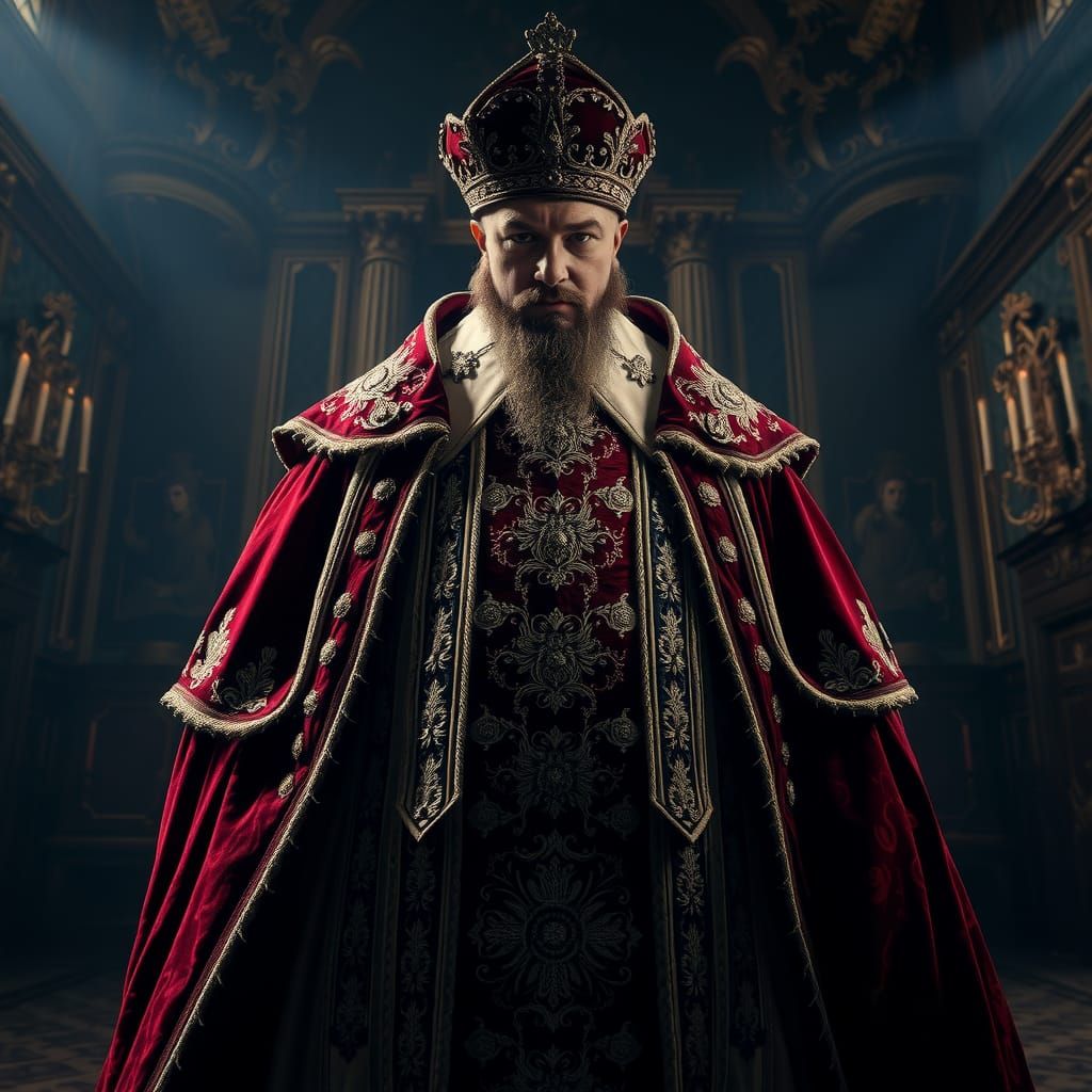 Ornate regal attire embroidered with golden threads. Low-ang...