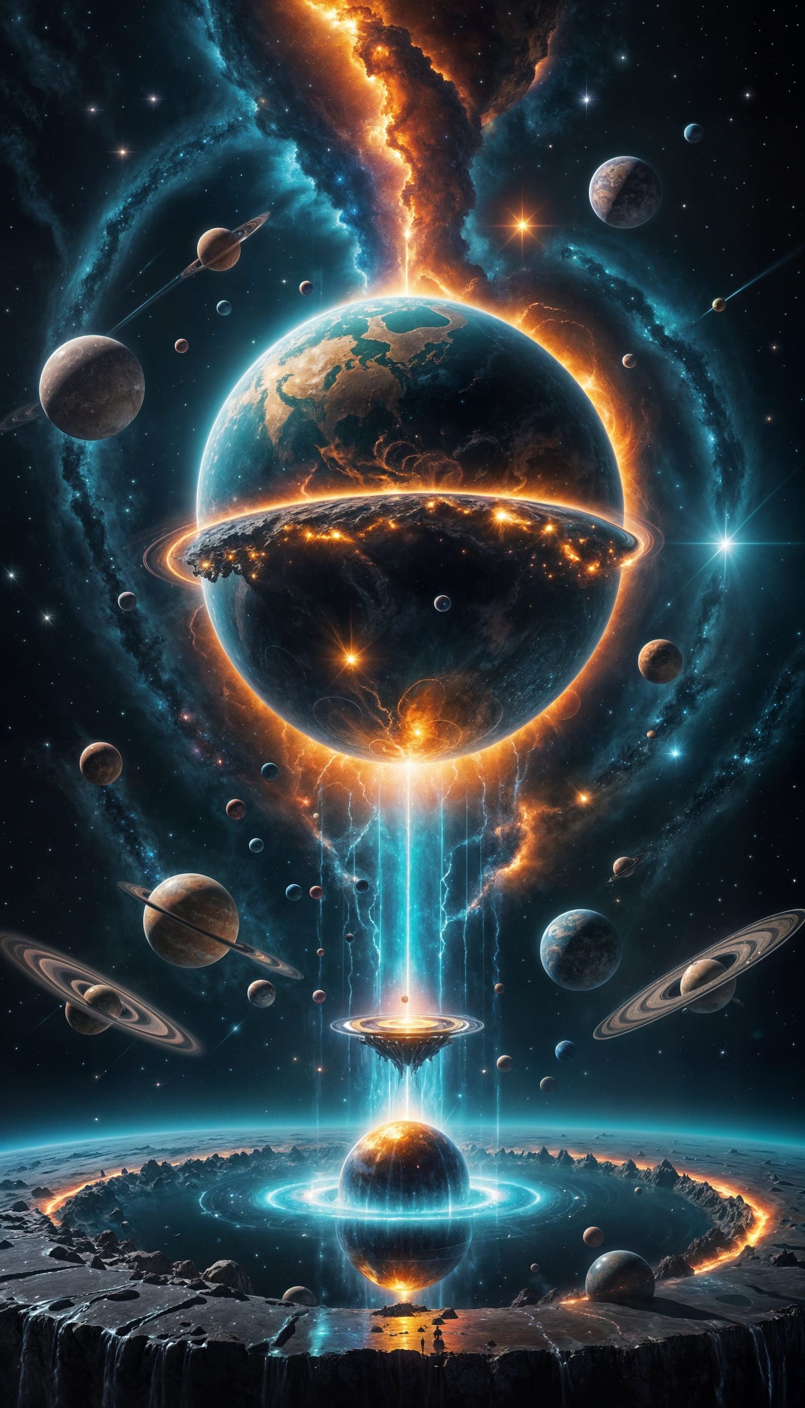 Magical Fountain Ejects Solar System in Outer Space