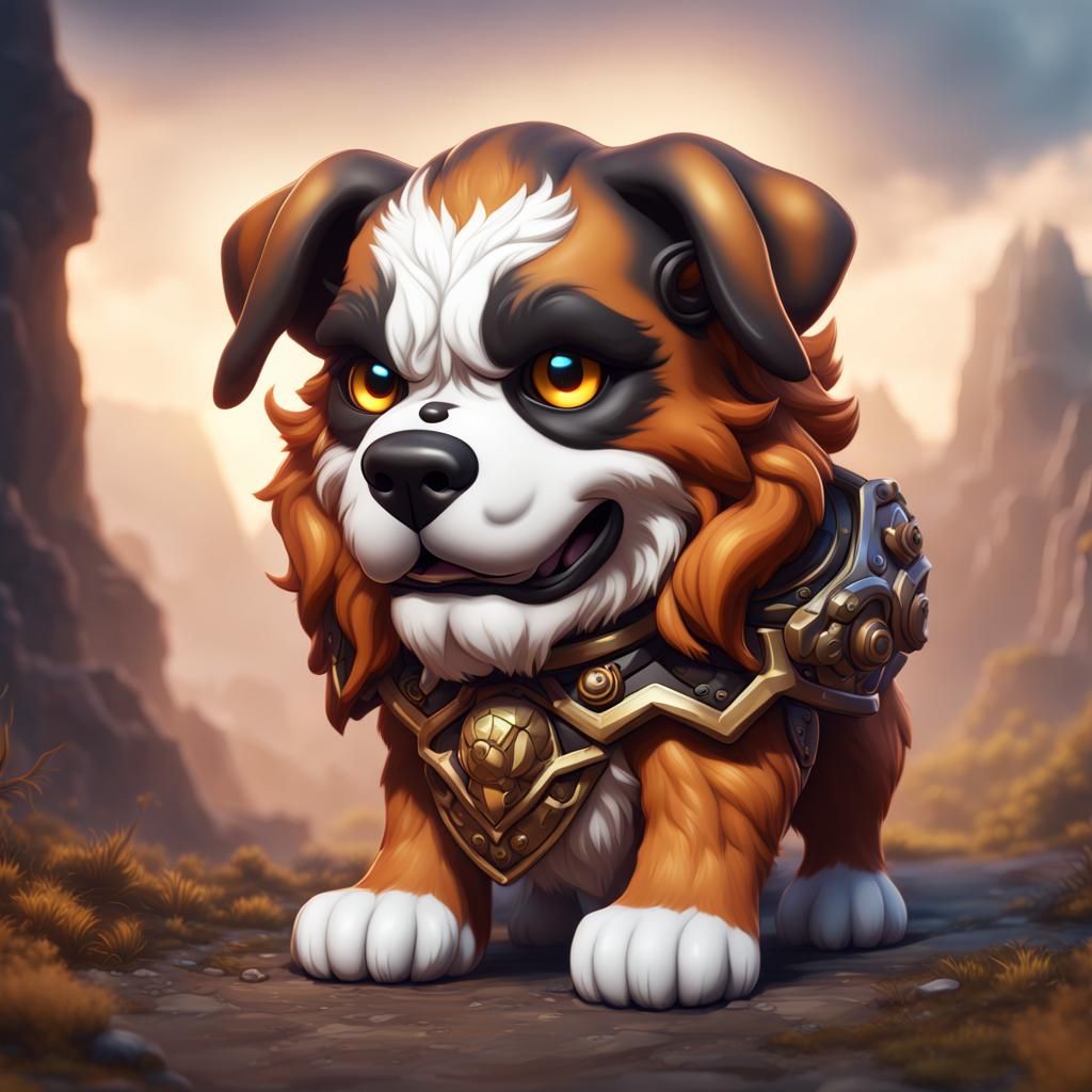 Chibi Saint Bernard Hellhound Fantasy Art