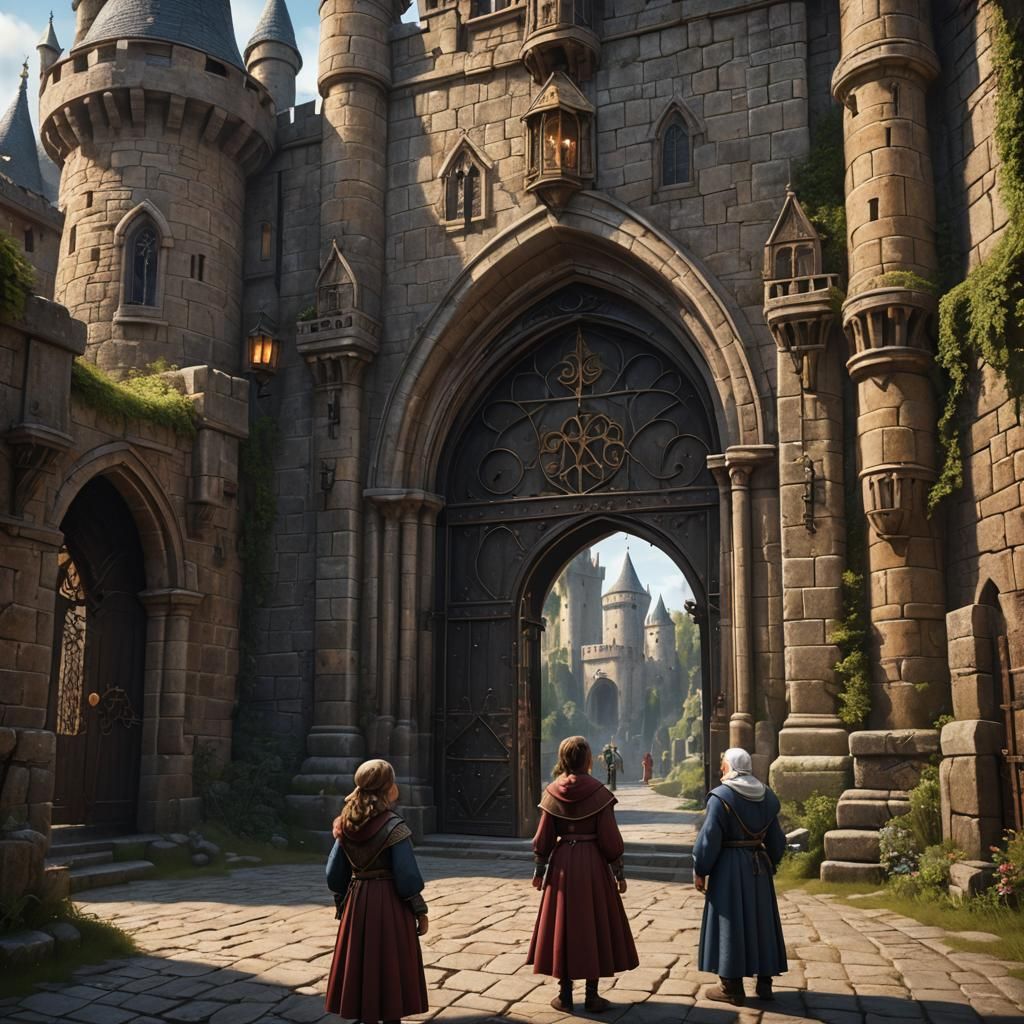Medieval Castle Gate Encounter in Fantasy Art