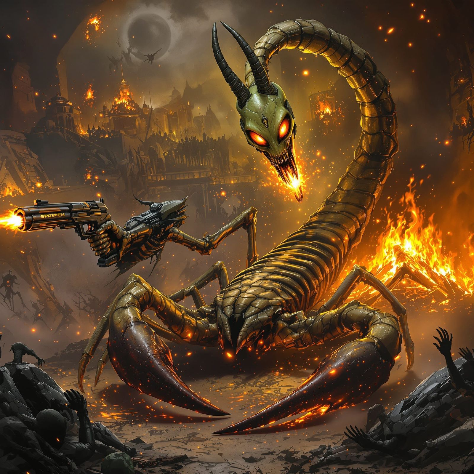 Haunting Skeletal Scorpion Casting Fire
