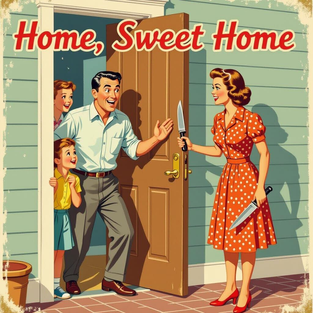 Vintage Illustration: Home Sweet Home Family Reunion